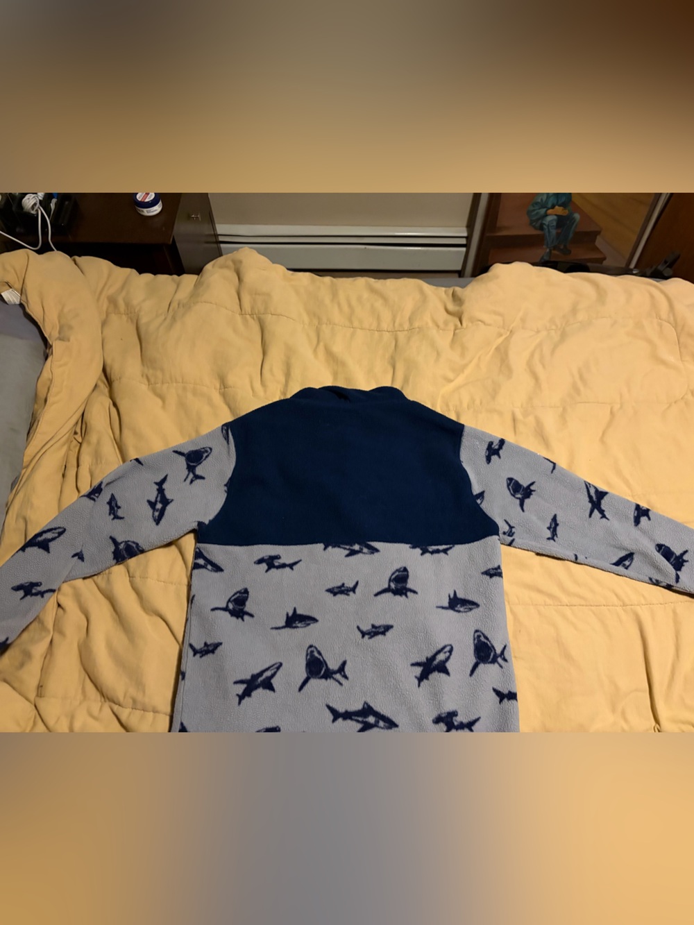 Lightweight Shark-Print Shirt Jacket Fleece- Navy and Light Gray